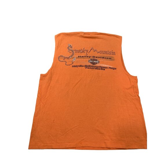 Harley-Davidson Orange Sleeveless Tee Men's Large "Life Begins When You Get One" - Picture 2 of 12